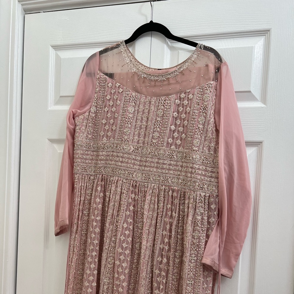 Anarkali slit Kurta with hand work and straight pants